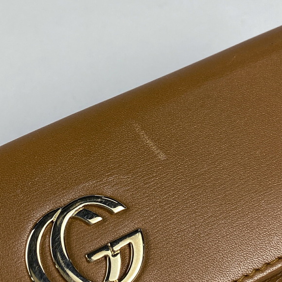 Gucci Logo Bifold Long Wallet GG Hook Brown Leather - Picture 3 of 8